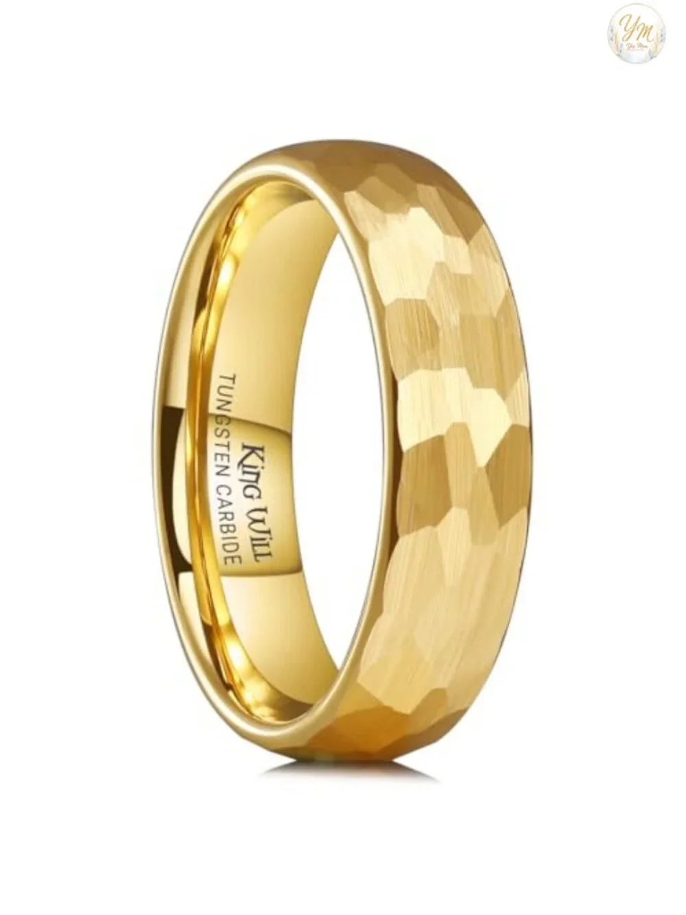 Mens Tungsten Carbide Wedding Band Hammered Groove Two Tone Engagement Ring